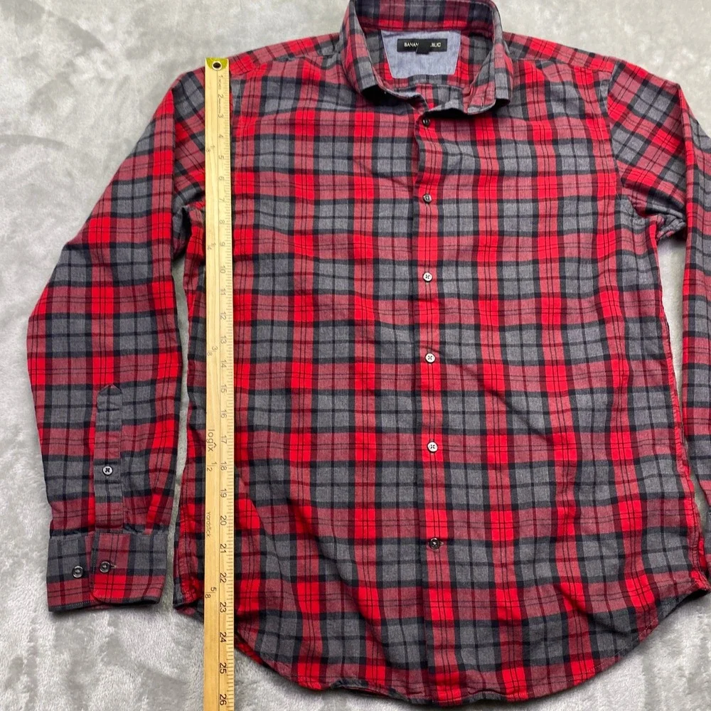 Banana Republic Mens Red Grey‎ Plaid Flannel Button Down Shirt Medium Western